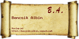 Bencsik Albin névjegykártya
